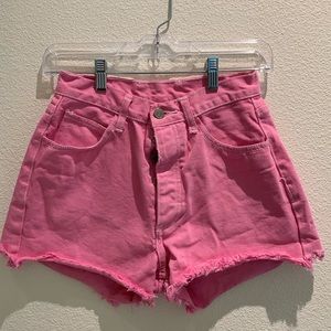 pink denim shorts
